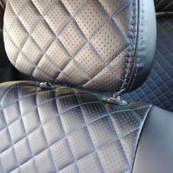 Авточехлы Автопилот Черный Ромб (Синяя Строчка)